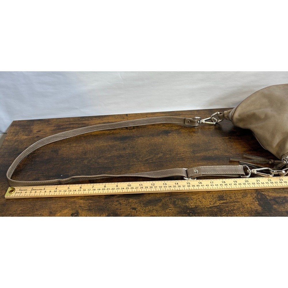 Sundance Leather Saddle Bag Crossbody Purse Taupe Made in Italy Boho Rounded - Picture 5 of 16